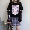 Anime Purple White Black Egirl Shooter Graphic Harajuku T Shirt & Arm Warmers