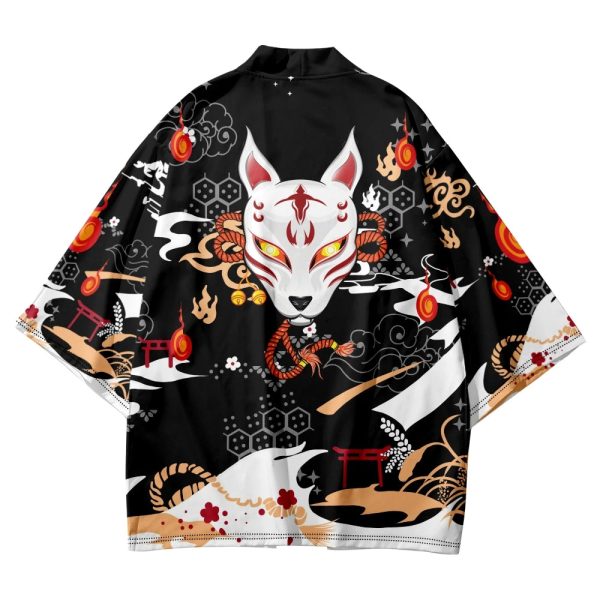 Anime White Fox Mask Pattern Unisex Kimono
