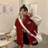 'Unspecified' Six Patch Striped Burgundy Brown Women's Varsity Jacket