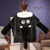 Black Cat Green Dino Plush Cape Hoodie Blanket