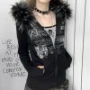 Black Gothic Fur Hood Zip-Up Jacket
