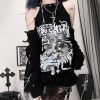 Black Gothic Harajuku Anime Off-Shoulder Long Sleeve Tee