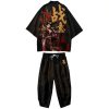 Black Japanese Female Fighter Mens Two-Piece Kimono Yukata Top & Pants Sets