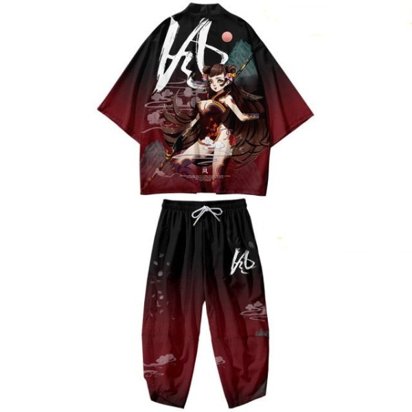 Black Japanese Female Fighter Mens Two-Piece Kimono Yukata Top & Pants Sets