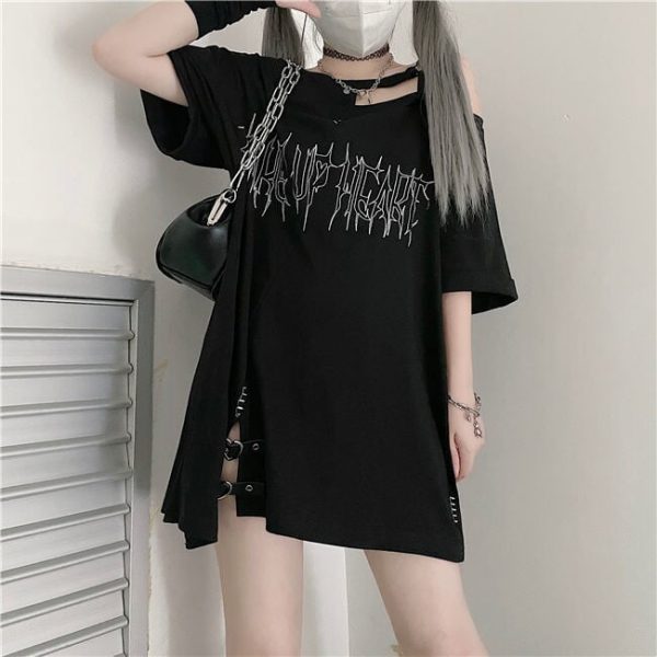 Black 'Make Up Heart' Punk Women's Oversized Tee