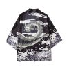Black White Dragon Wave Unisex Kimono Top
