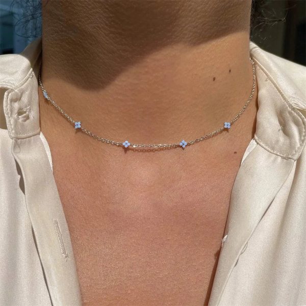 Blooming Baby Blue Flower 18K Gold-Plated Necklace