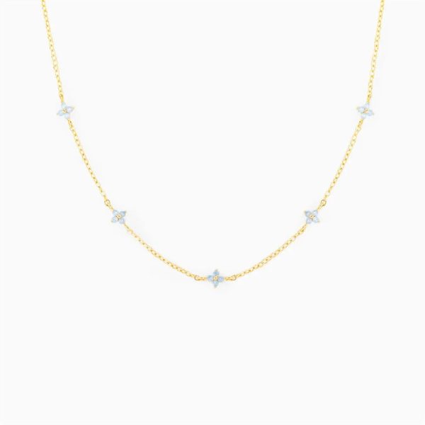 Blooming Baby Blue Flower 18K Gold-Plated Necklace