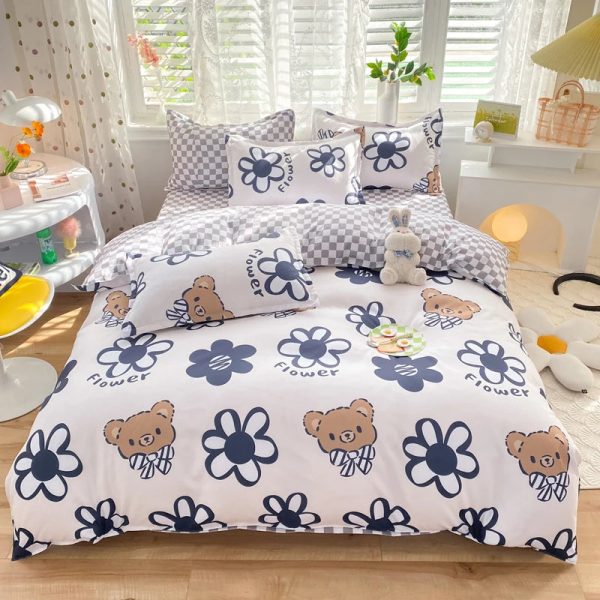 Blue Checked Bear Orange Dog Bedding Sets