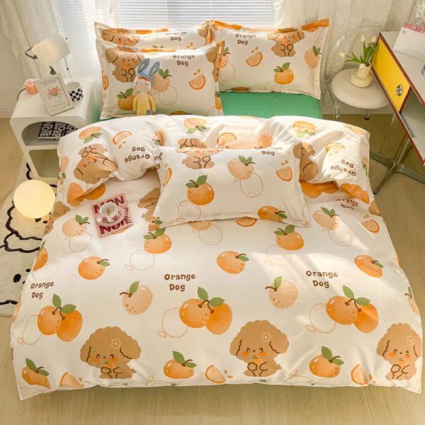 Blue Checked Bear Orange Dog Bedding Sets