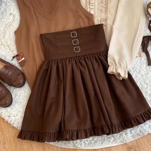 Brown Black Lolita Kawaii Gothic Elegant Long Women Skirt