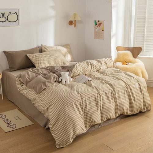 Brown Blue Mustard Mini Checked Bedding Set