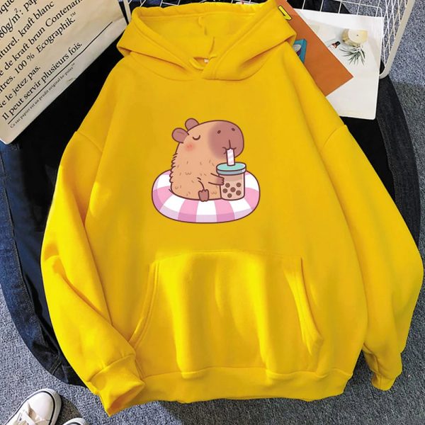 Capybara Floating & Sipping Bubble Tea Unisex Hoodie