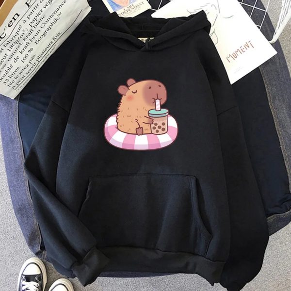 Capybara Floating & Sipping Bubble Tea Unisex Hoodie