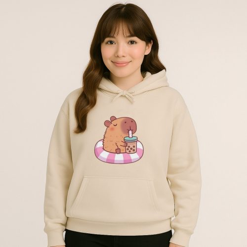 Capybara Floating & Sipping Bubble Tea Unisex Hoodie