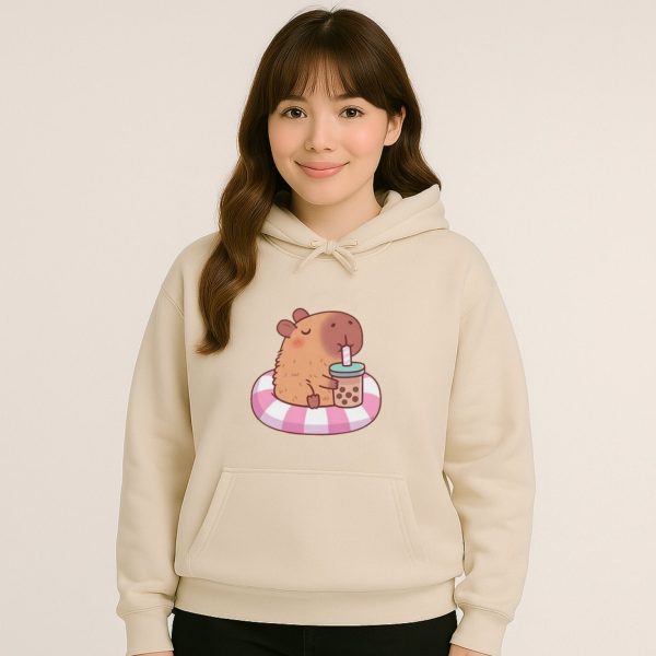 Capybara Floating & Sipping Bubble Tea Unisex Hoodie