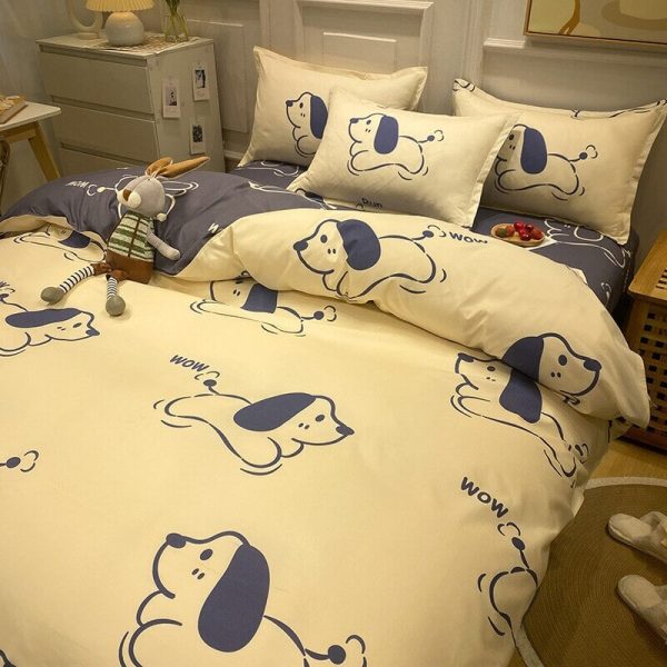 Cartoon Cat Dog 120gsm Polyester Bedding Set