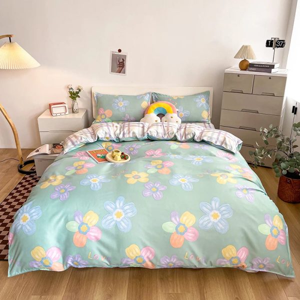 Cartoon Floral Pink Purple Green Bedding Set Collection