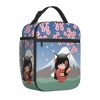 Cherry Blossom Lucky Cat Kokeshi Doll Insulated Lunch Bags