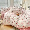 Cherry-Themed Checkered Polyester Bedding Set with Bed Sheet