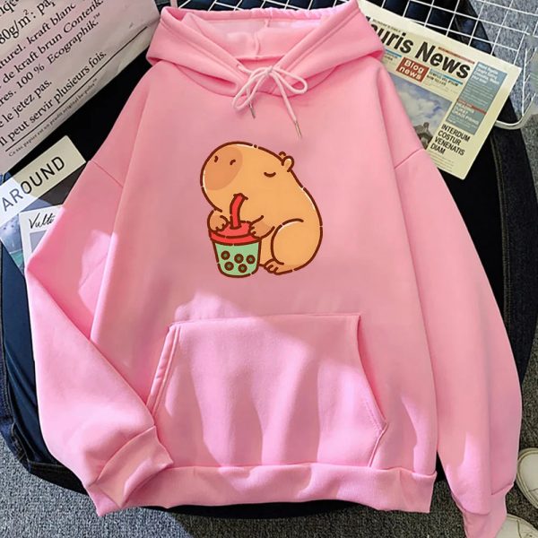 Chonky Capybara Drinking Matcha Bubble Tea Unisex Hoodie