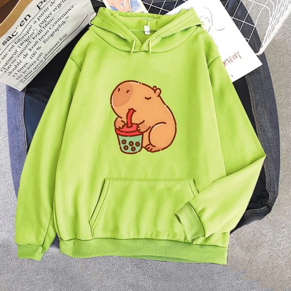 Chonky Capybara Drinking Matcha Bubble Tea Unisex Hoodie
