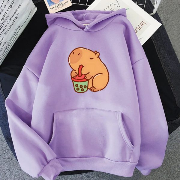 Chonky Capybara Drinking Matcha Bubble Tea Unisex Hoodie