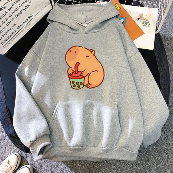 Chonky Capybara Drinking Matcha Bubble Tea Unisex Hoodie