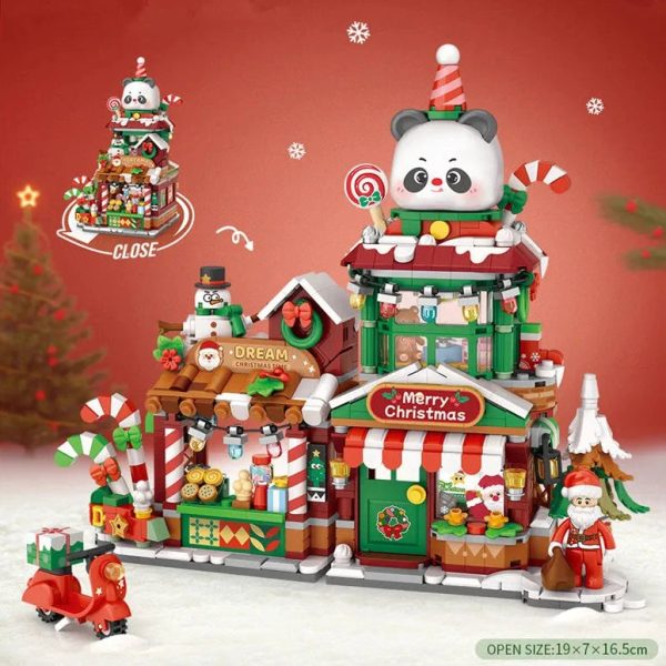 Christmas Gingerbread Cafe & Panda Shop Micro Building Set