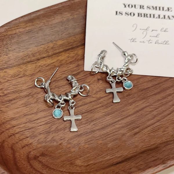 Chrome Cross Hoop Earrings