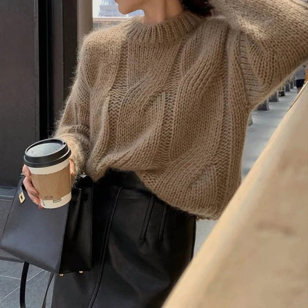 Chunky Twist Vintage O-Neck Pullover Knit Sweater