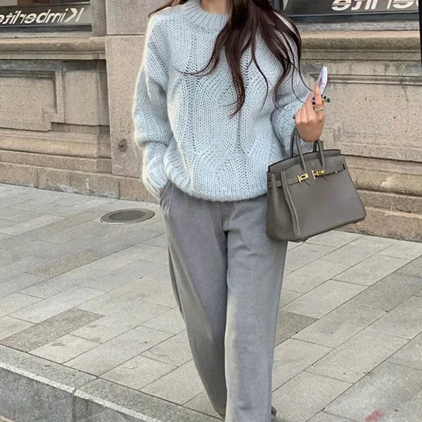 Chunky Twist Vintage O-Neck Pullover Knit Sweater