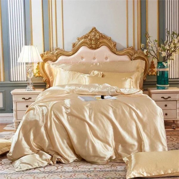 Cream Baby Blue Luxury Satin Bedding Set