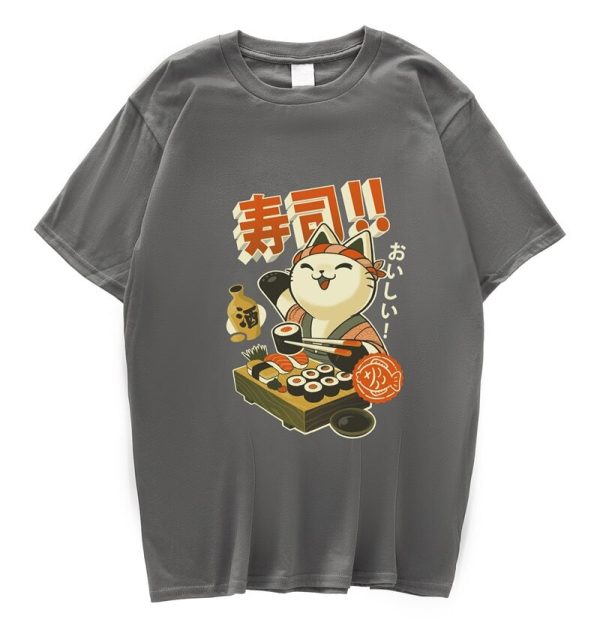 Cute Cat Eating Sushi Unisex Tee