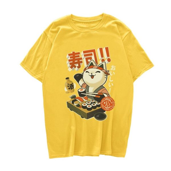 Cute Cat Eating Sushi Unisex Tee