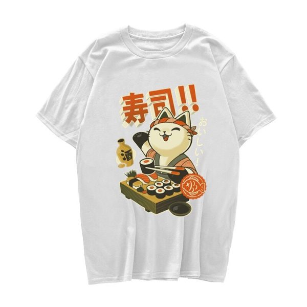 Cute Cat Eating Sushi Unisex Tee