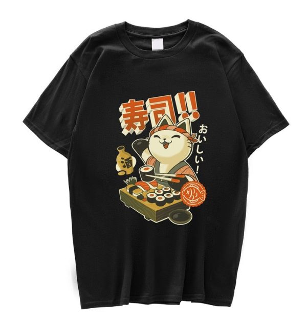 Cute Cat Eating Sushi Unisex Tee
