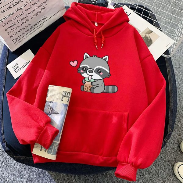 Cute Raccoon Drinking Bubble Milk Tea Unisex Hoodie