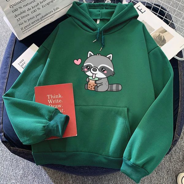 Cute Raccoon Drinking Bubble Milk Tea Unisex Hoodie