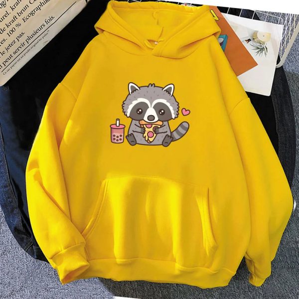 Cute Raccoon Eating Bubble Milk Tea and Pizza Unisex Hoodies