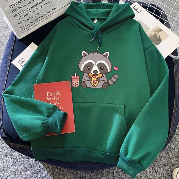Cute Raccoon Eating Bubble Milk Tea and Pizza Unisex Hoodies