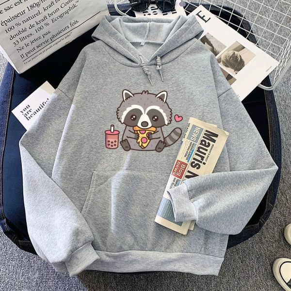 Cute Raccoon Eating Bubble Milk Tea and Pizza Unisex Hoodies