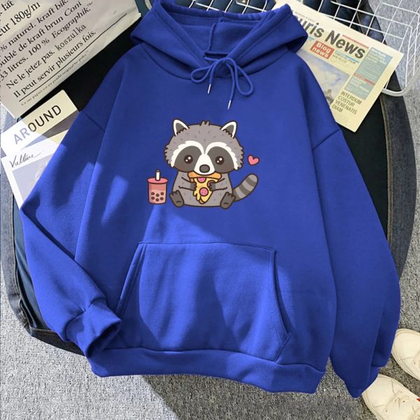 Cute Raccoon Eating Bubble Milk Tea and Pizza Unisex Hoodies