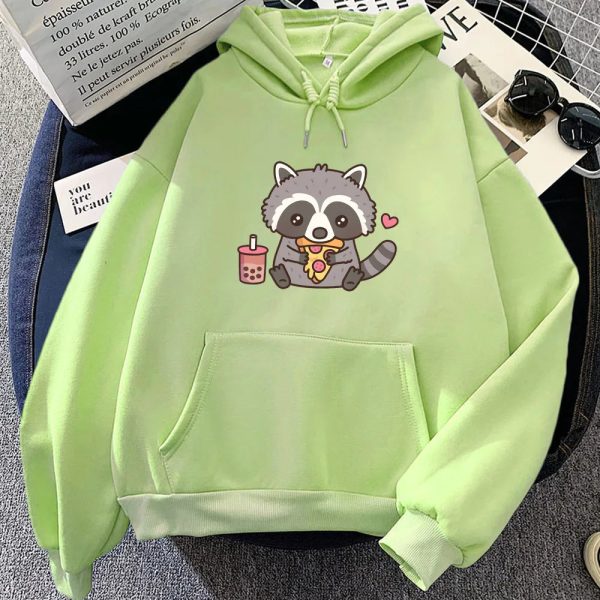 Cute Raccoon Eating Bubble Milk Tea and Pizza Unisex Hoodies