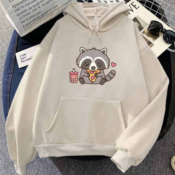 Cute Raccoon Eating Bubble Milk Tea and Pizza Unisex Hoodies