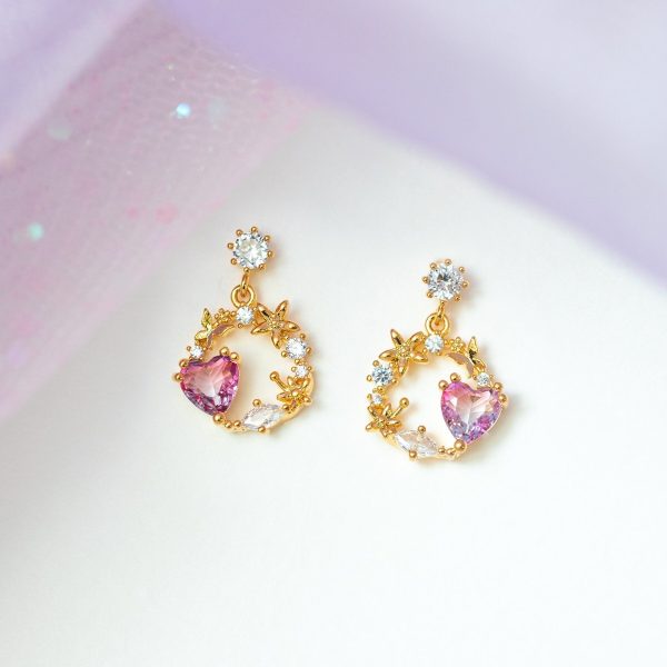 Circle of Love Heart Gold-Plated Hanging Stud Earrings