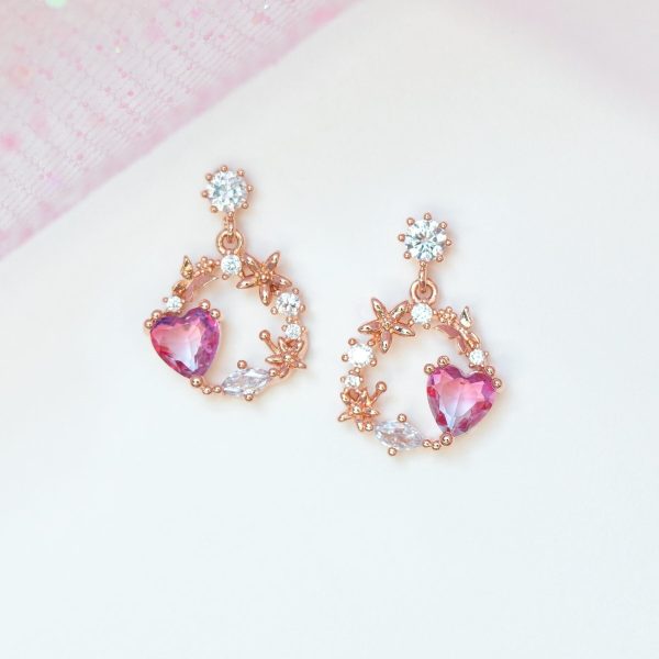 Circle of Love Heart Gold-Plated Hanging Stud Earrings