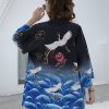 Exquisite Japanese-themed Crane Waves Women's Kimono Cardigan