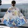 Exquisite Japanese-themed Crane Waves Women's Kimono Cardigan