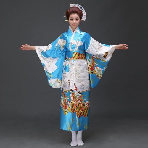 Long Traditional Japanese-themed Cloudy Women's Kimono